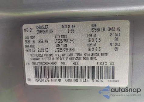 1995 Dodge Ram 2500 from USA, damaged, VIN 1B7JC26ZXSS243982